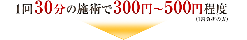 1回30分の施術で300円～500円程度（1割負担の方）
